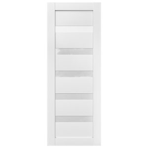 Villar Home Designs Prefinished White Solid Wood Core Door Slab Iris with Polycarbonate Solid Glass
